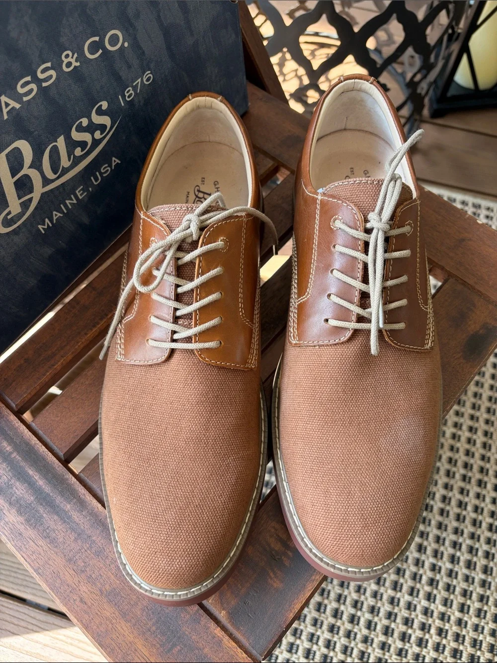 G.H. Bass & Co. NEW Men's 10.5 Two-Tone Brown Leather & Canvas Oxfords